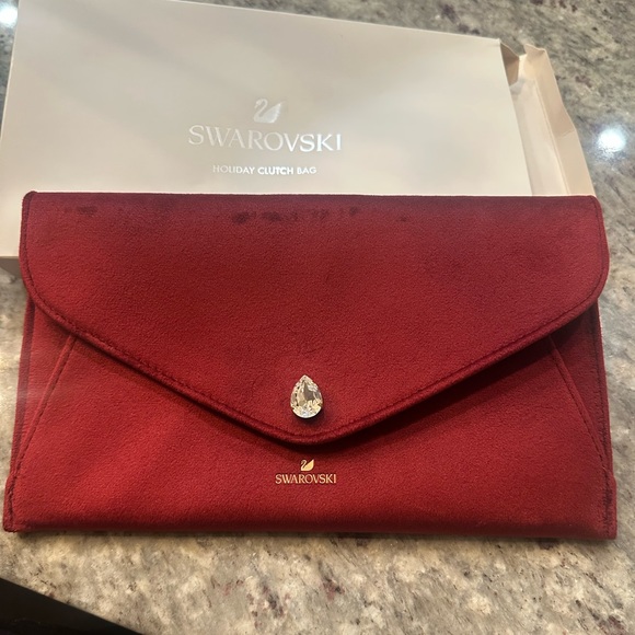 Swarovski Bags New Swarovski Velvet Holiday Clutch Maroon Medium